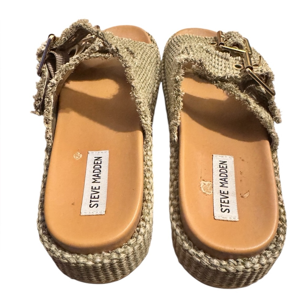 Steve Madden Karrigan Light Olive Raffia Sandals Size 9 - Picture 9 of 14